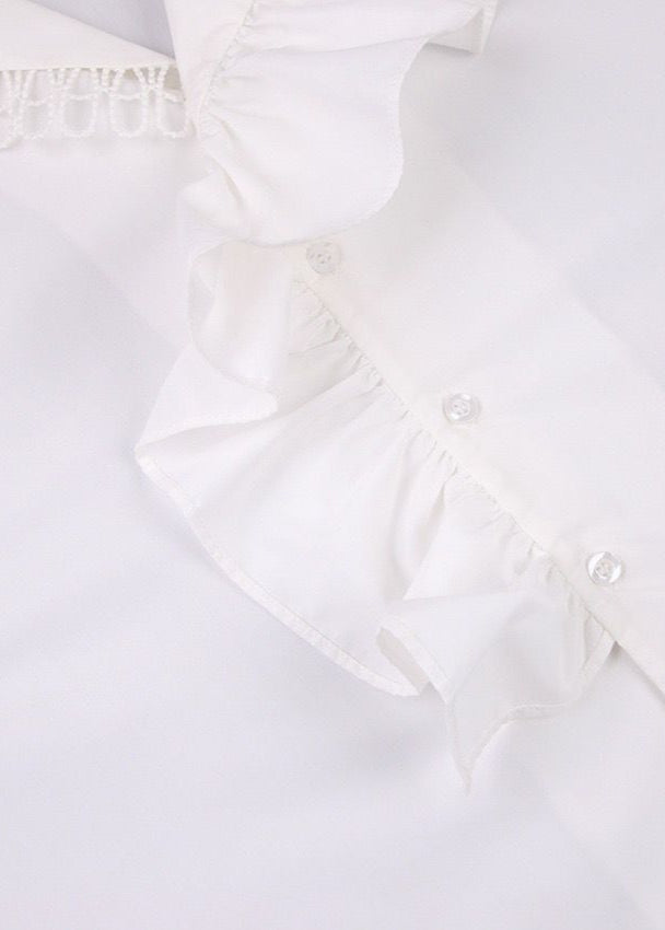 Ruffle Trim Long Sleeve Blouse Lightweight Polyester Cotton