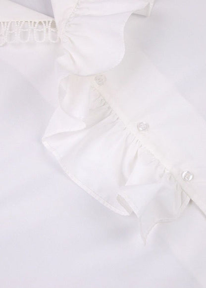 Ruffle Trim Long Sleeve Blouse Lightweight Polyester Cotton