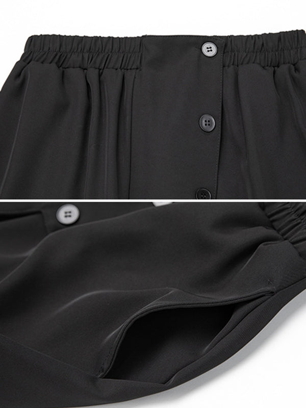 False Two High Waisted Solid Color Casual Pants Bottoms Culotte