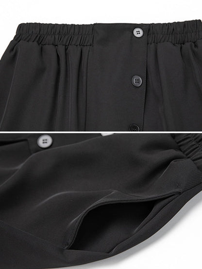 False Two High Waisted Solid Color Casual Pants Bottoms Culotte