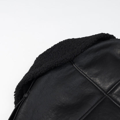 Long Fur Leather Belted Coat