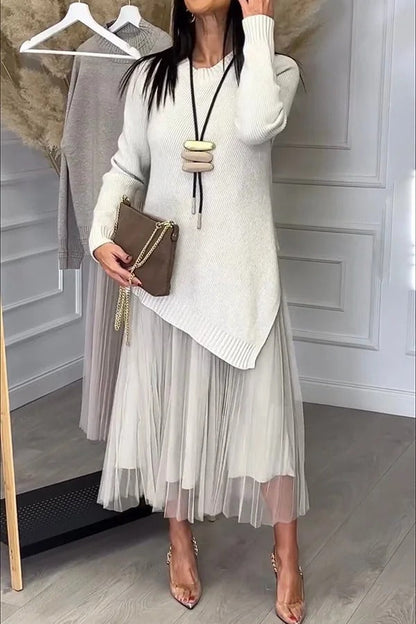 Jensine Ribbed Knit Long Sleeve Irregular Hem Loose Sweater