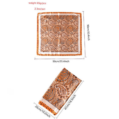 Scarvii - Vintage Paisley Silky Square Scarf - Orange/Blue