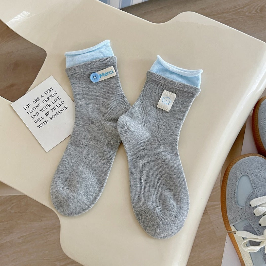Rufia - Asymmetrical Button Detail Crew Socks