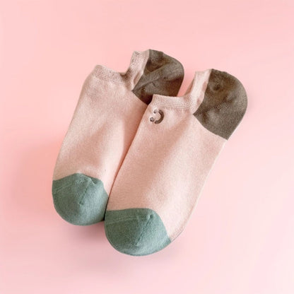 Rufia - Summer Color-Block Embroidered Smiley Ankle Socks