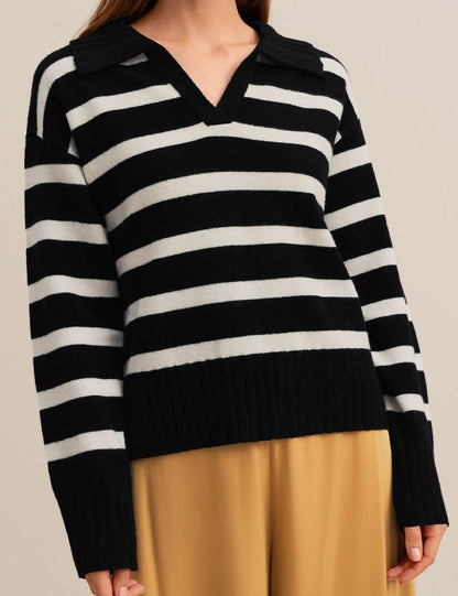 Winter Polo Collar Striped Knit Pullover Sweater