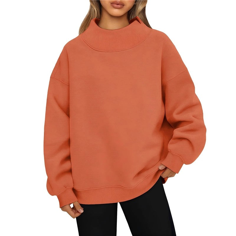 Solid Color High Neck Fleece Sweatshirt