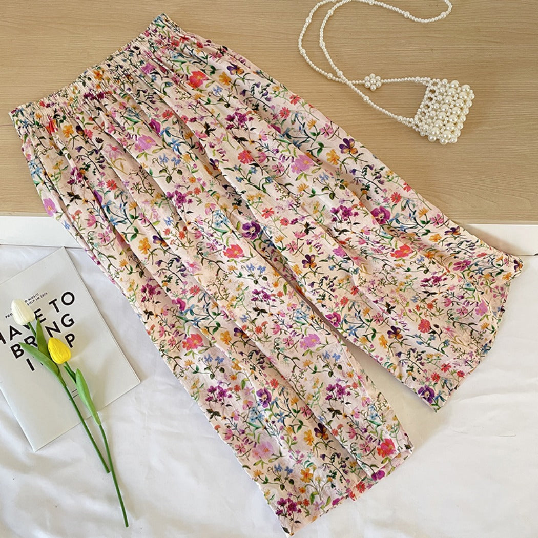 Shea - Floral Wide-Leg Long Pants - Loose &amp; Cheerful
