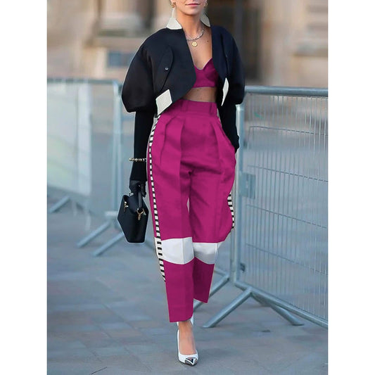 High Waisted Contrast Color Pants Trousers