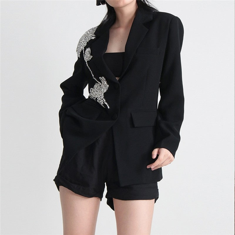 Long Sleeve Lapel Beaded Casual Loose Blazer Outerwear