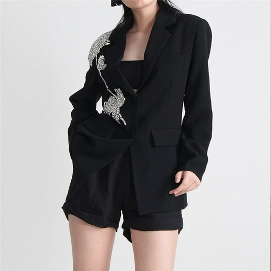 Long Sleeve Lapel Beaded Casual Loose Blazer Outerwear