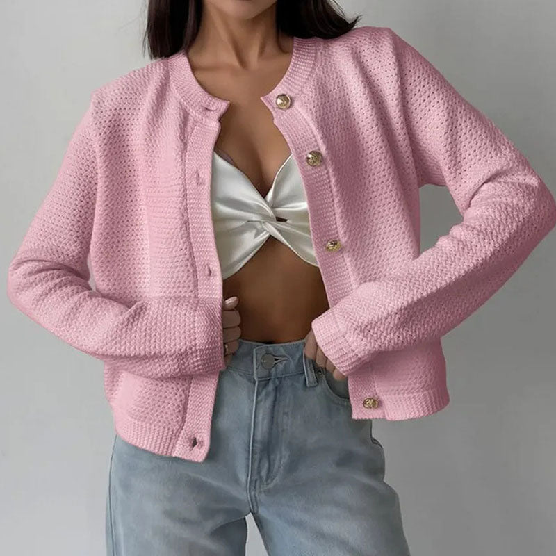 Elegant Knit Solid Color Button Down Cardigan