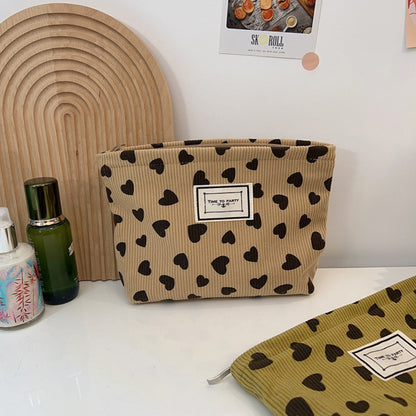 Cosbai - Corduroy Heart Pattern Toiletry Bag