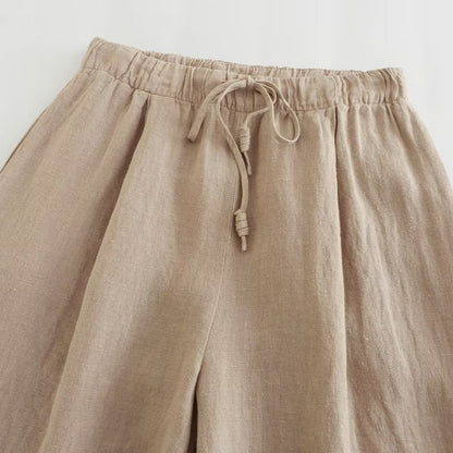 Vesty - Linen Cross-Neck Two-Piece Set (Top + Pants)