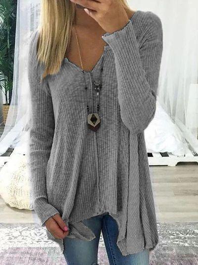Pure Colour Pullover Sexy V-Collar Irregular Jacket