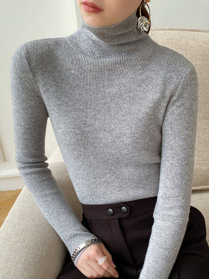 Simple Skinny Solid Color High-Neck Sweater Tops Pullovers