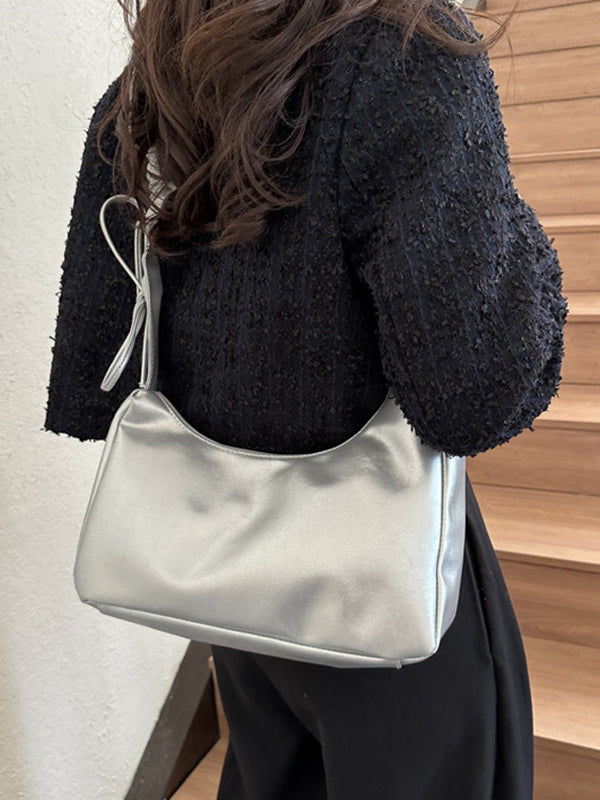 Geometric Pleated Solid Color Zipper Handbags