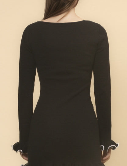 Floral Hem Slim Fit Sexy Knit Mini Dress
