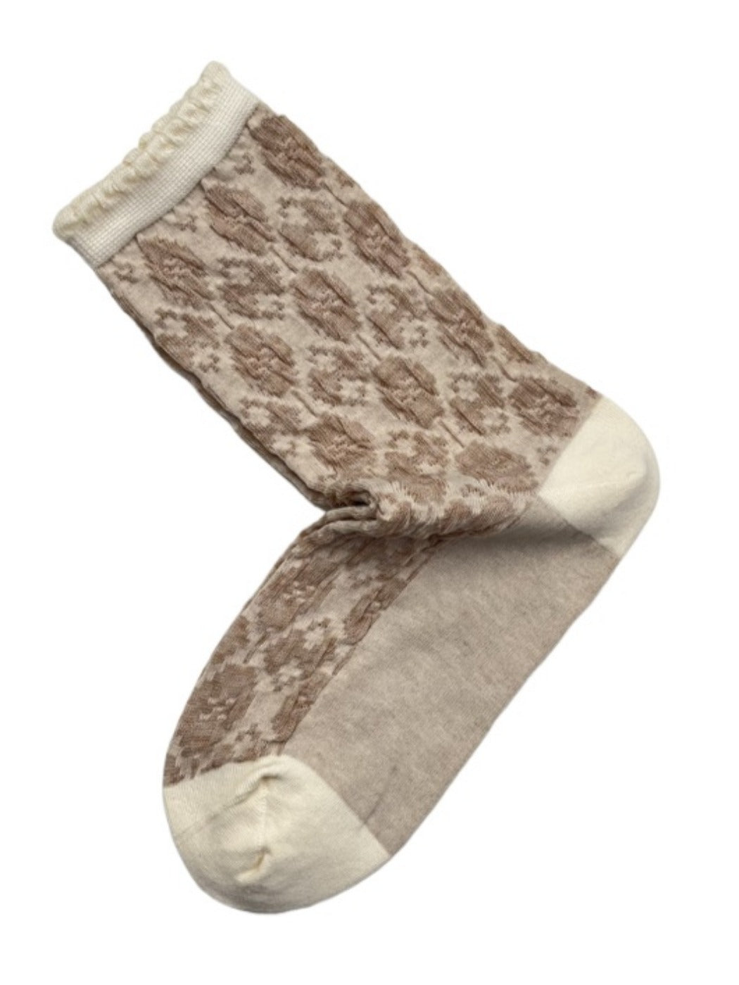 Rufia - Retro Mid-Calf Socks with Embossed Flowers