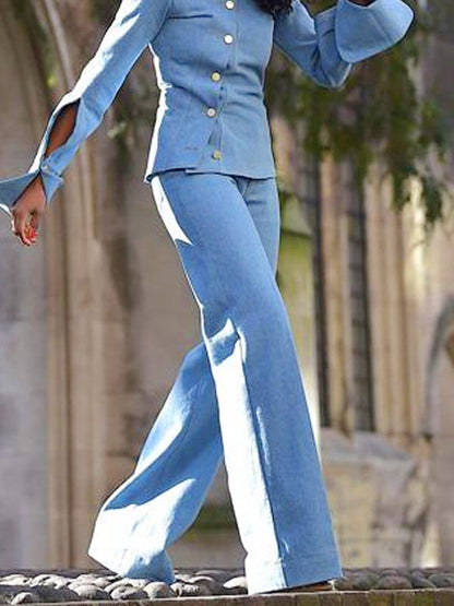 Asymmetrical Buttoned Hollow Lapel Pants Set