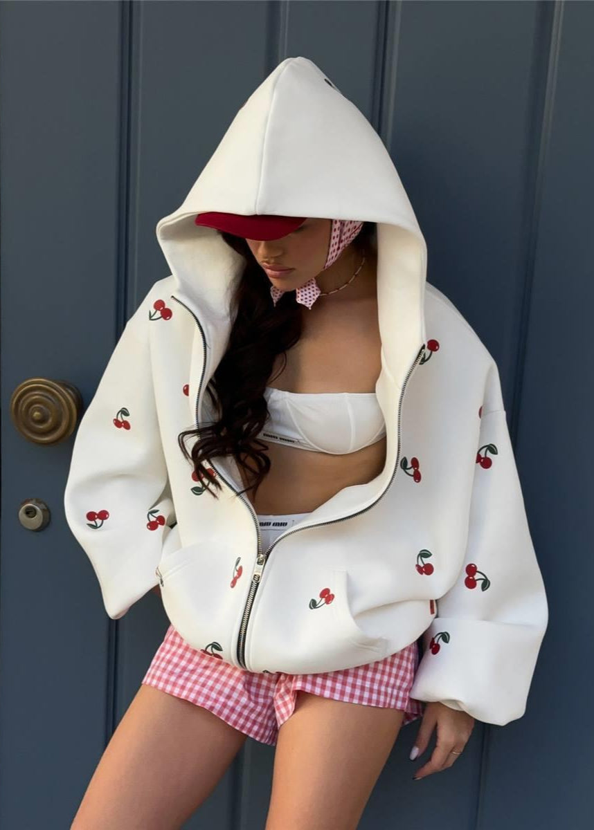 Oversized Zip Up Hoodie With Puff Sleeves