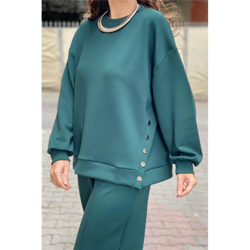 Solid Color Crewneck Long Sleeve Sweatshirt And Sport Pants Two Pieces Suit