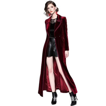 Long Velvet Coat In Solid Color