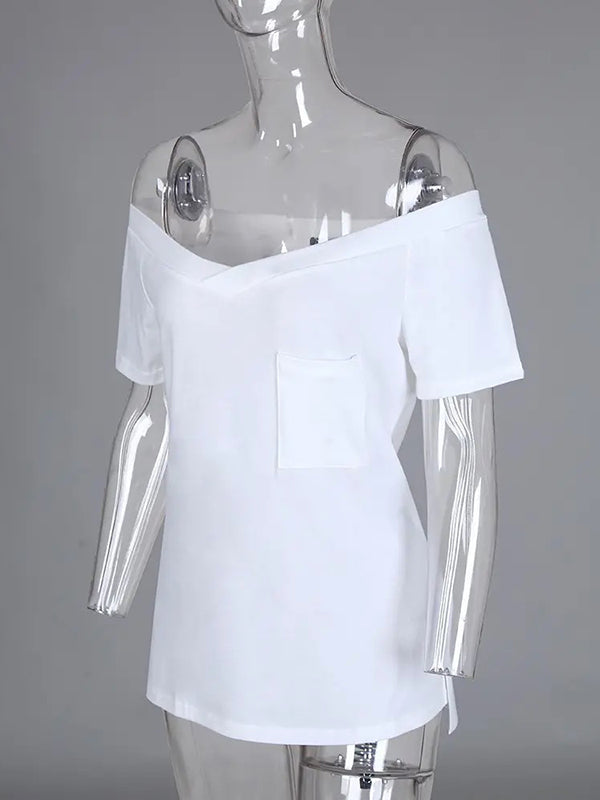 Simple Casual Solid Color Off-The-Shoulder T-Shirt Top