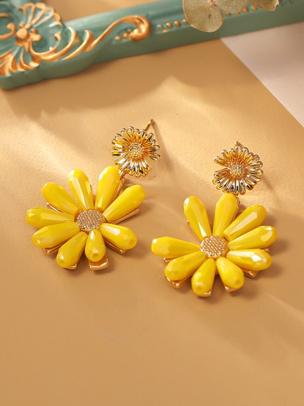 Earwish - Yellow Flower Crystal Bead Earrings
