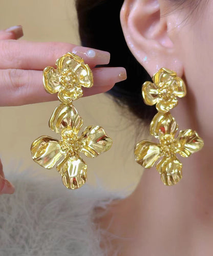 Fashion Gold Ancient Gold Floral Stud Earrings