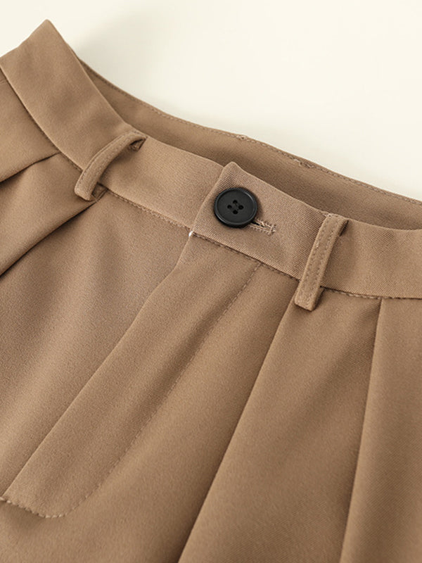 Loose Wide Leg Pleated Solid Color Pants Trousers