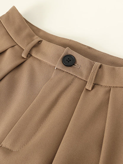 Loose Wide Leg Pleated Solid Color Pants Trousers