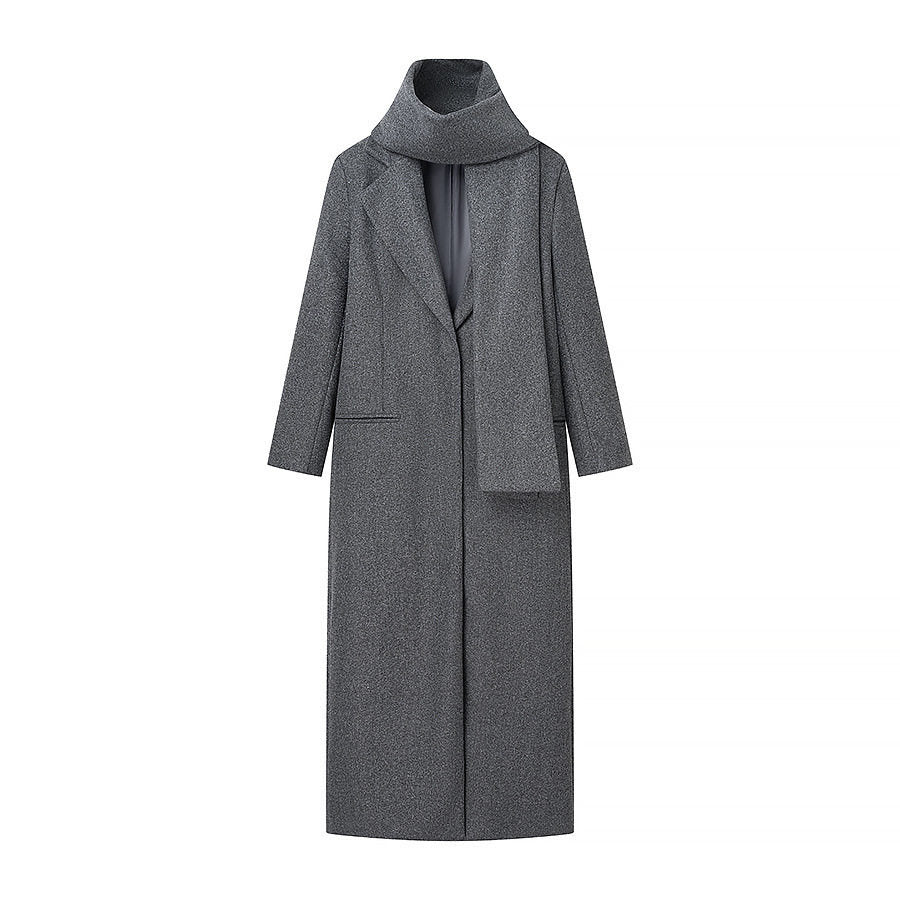 Scarf Integrated Wool Coat