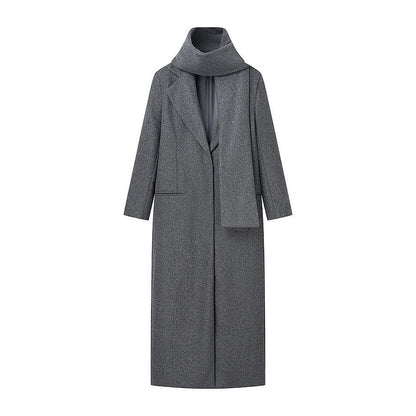 Scarf Integrated Wool Coat