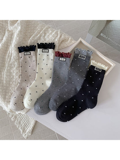 Rufia - Polka Dot Print Mid-Crew Socks with Ruffle Trim