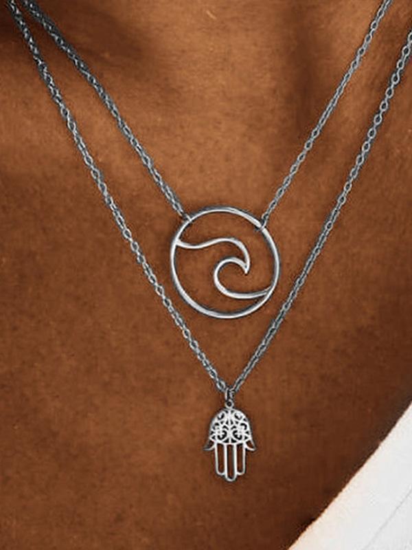 Fashion Alloy Palm Wave Multi-Layer Necklace