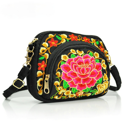 Tibet Ethnic Embroidery Bag Double Side Embroidery Canvas Zero Wallet Mobile Phone Bag Women'S Mini Slant Span Bag