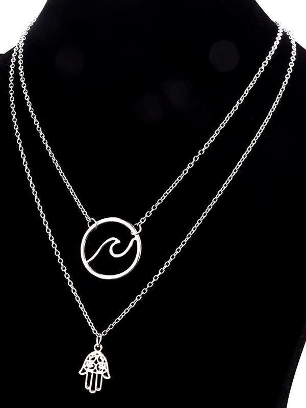 Fashion Alloy Palm Wave Multi-Layer Necklace
