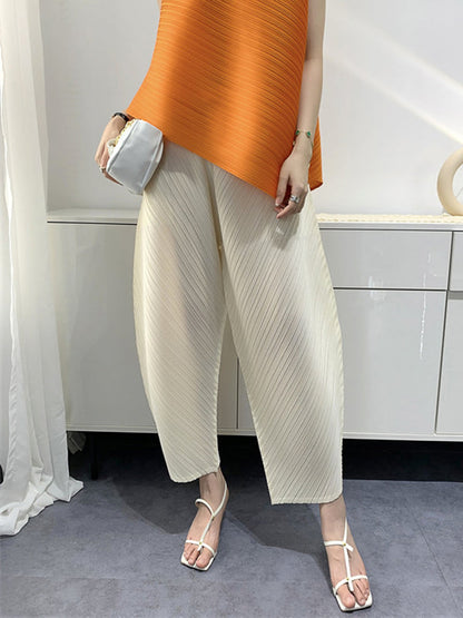 Harem Pants High Waisted Elasticity Pleated Solid Color Split-Joint Ninth Pants Pants Trousers