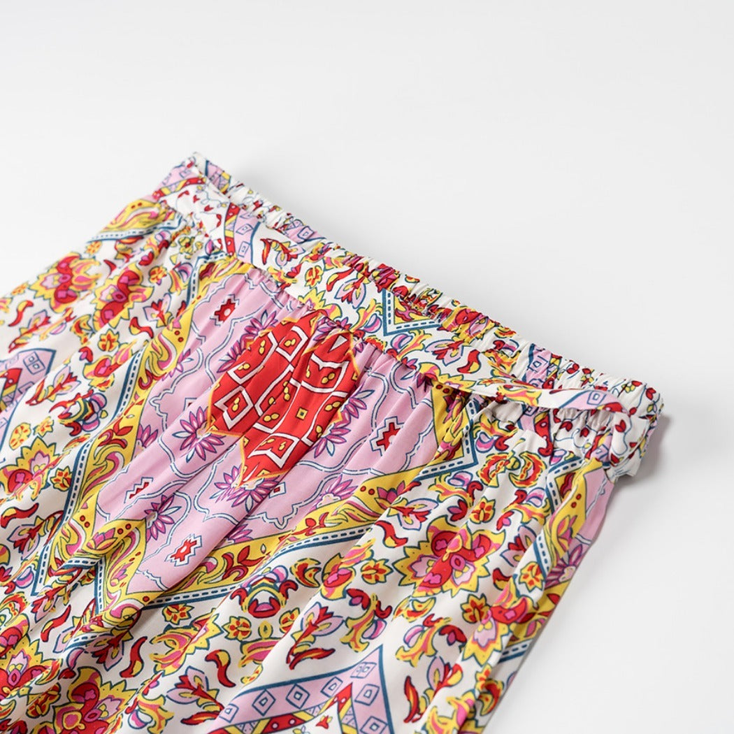 Troposa - Boho Print Top And Pants Set - Colorful &amp; Chic