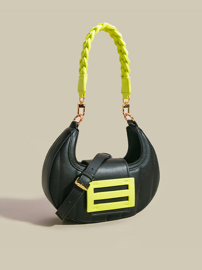 Color-Block Weave Zipper Saddle Bag
