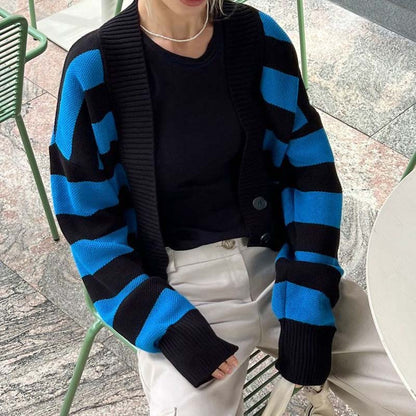 Loose Striped Long Sleeve Knit Cardigan