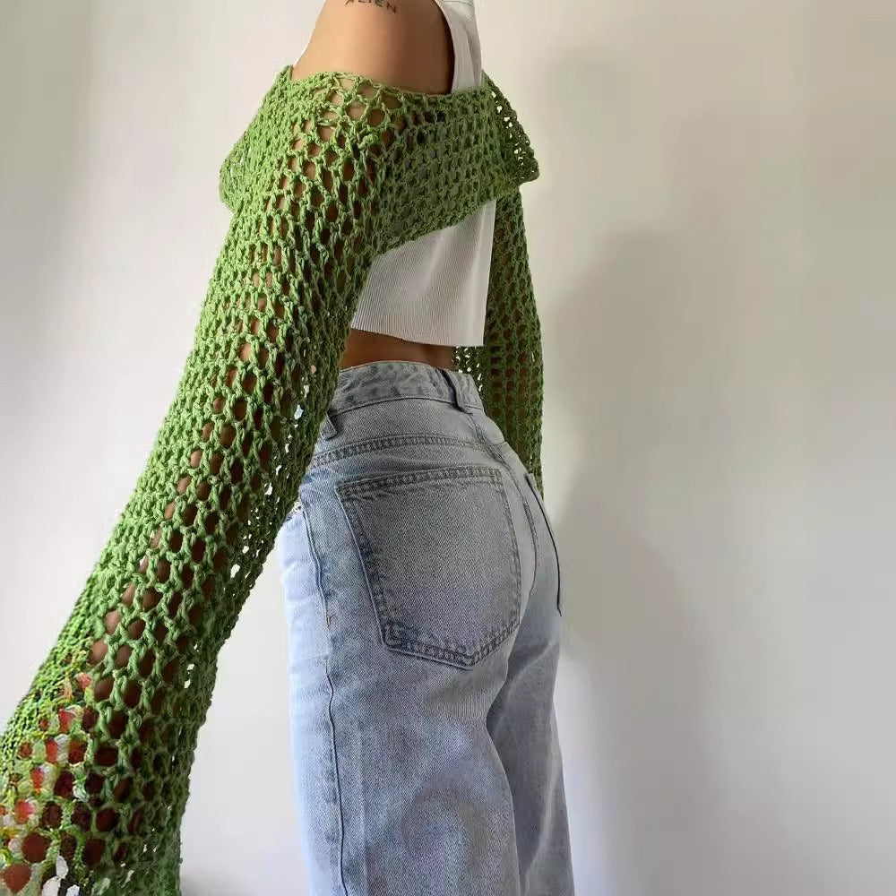 Casual Flare Sleeve Mesh Short Net Top
