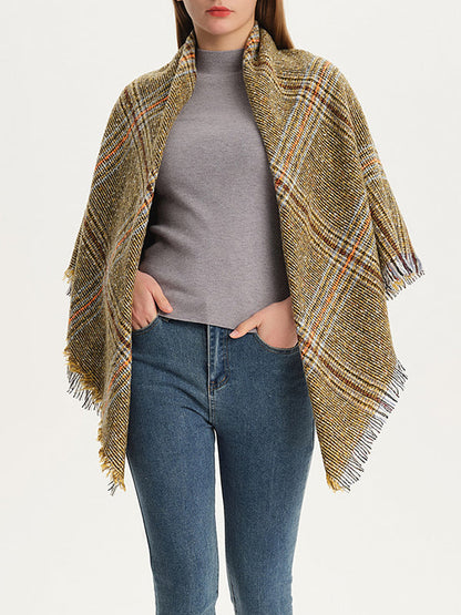 Triangle Fringed Keep Warm Plaid Shawl&Scarf