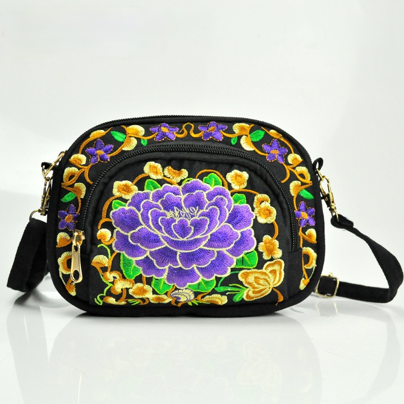 Tibet Ethnic Embroidery Bag Double Side Embroidery Canvas Zero Wallet Mobile Phone Bag Women'S Mini Slant Span Bag