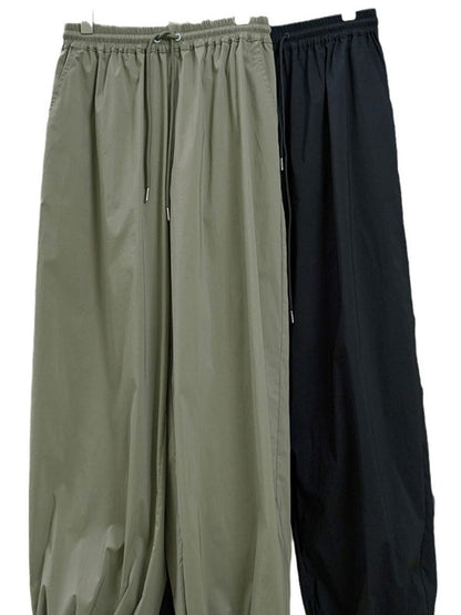 Loose Wide Leg Drawstring Elasticity Pleated Solid Color Split-Joint Casual Pants Bottoms