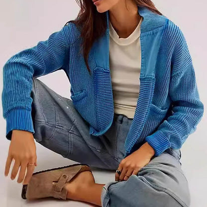 Simple Splicing Knit Cardigan Coat With Pockets
