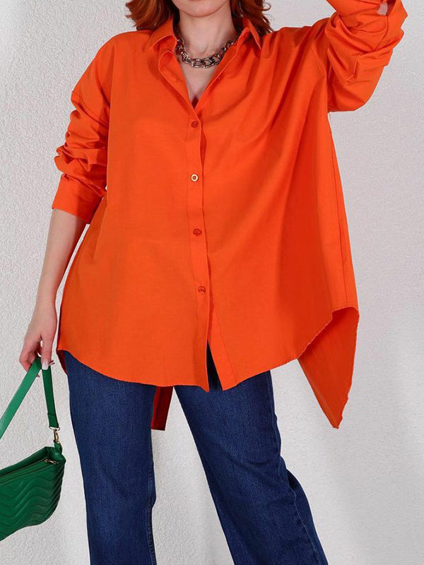 Loose Solid Color Split-Back Long Sleeves Blouses