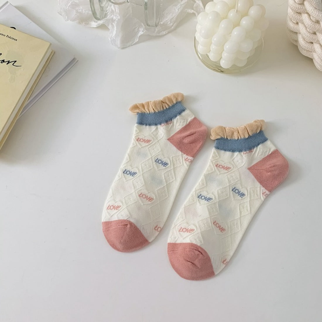 Rufia - Diamond Pattern Floral Ankle Socks