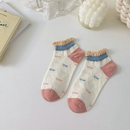 Rufia - Diamond Pattern Floral Ankle Socks